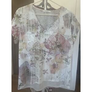 Bagoraz White Floral Pleated Embroidered Women’s Blouse Size 3X‎